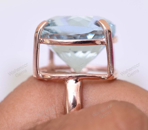 Cushion Blue Aquamarine 925 Sterling Silver Ring Wedding Ring Certified - Picture 9 of 9