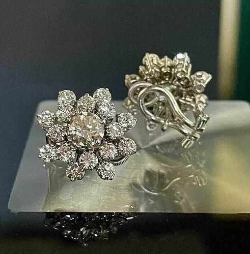 2.00Ct Round Cut Lab Created Diamond Cluster Stud Earrings 14K White Gold Plated - Picture 3 of 4