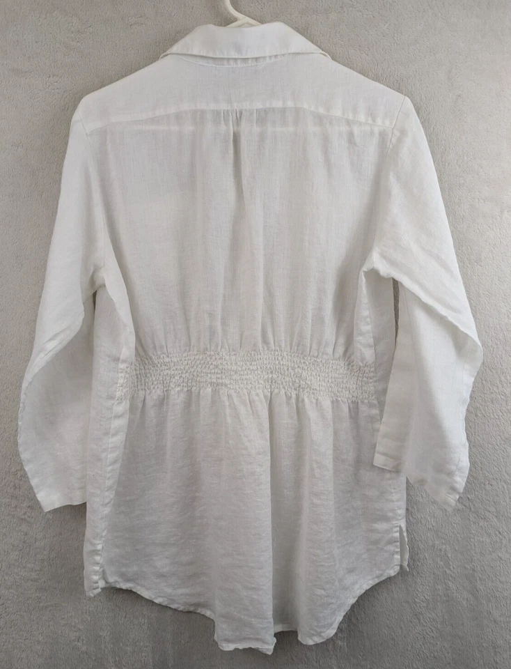 CAbi sz M рубашка туника 100% льняной белый пуговицы длинным рукавом Топ 3781 - Изображение 2 из 4