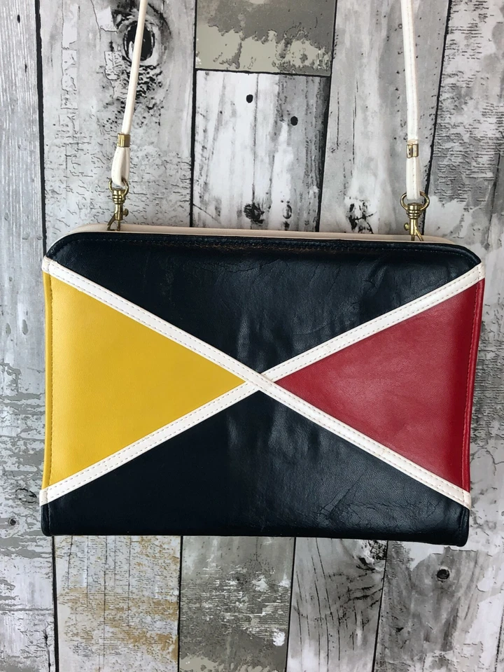 Bolso de mano vintage clutch de hombro 1960 rojo blanco amarillo azul Foto 2 de 4