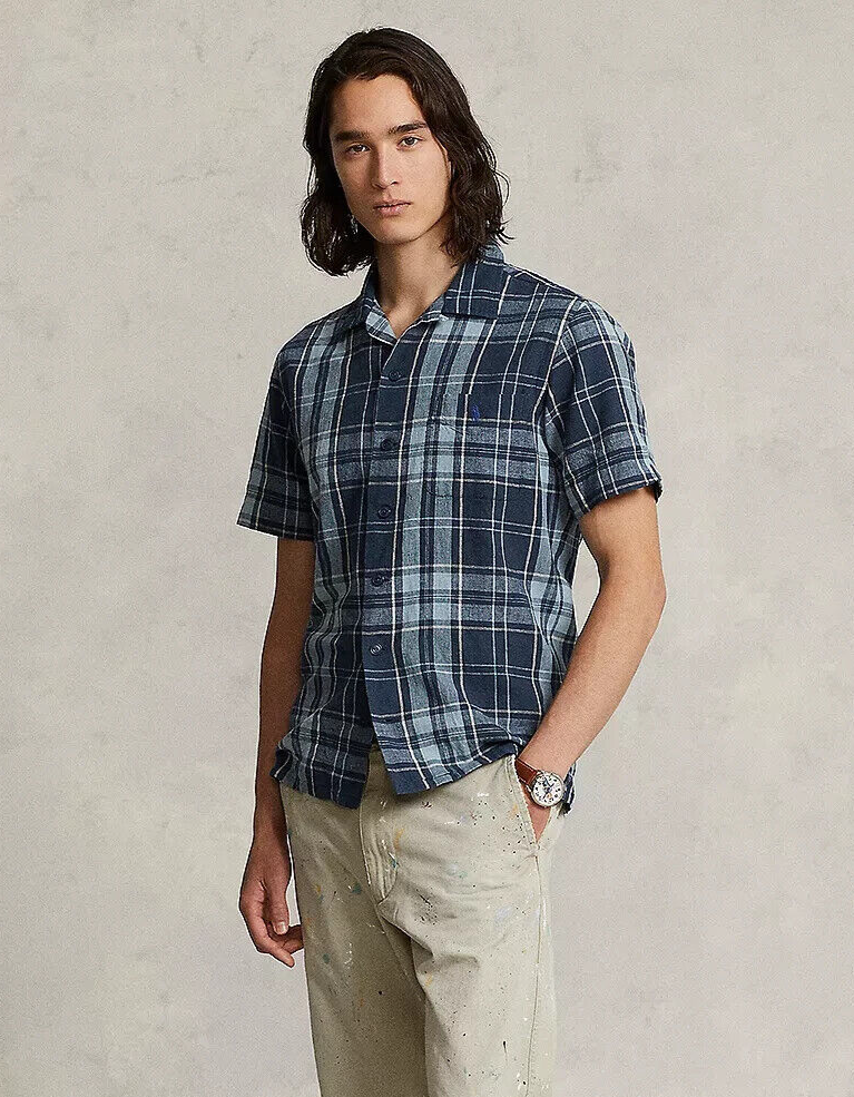 Polo Ralph Lauren L99623 Mens Blue Classic Fit Plaid Poplin Camp