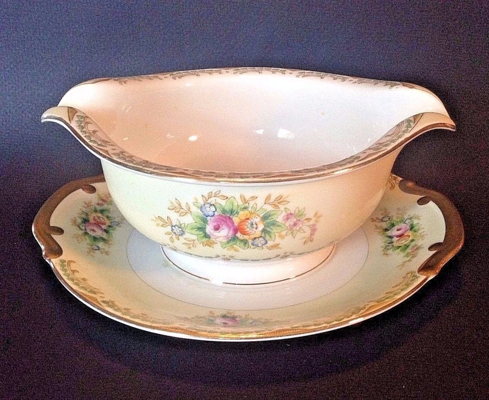 NSP Gravy Boat con placa adjunta - Pintado a mano azul y dorado - De colección - Japón Foto 2 de 4