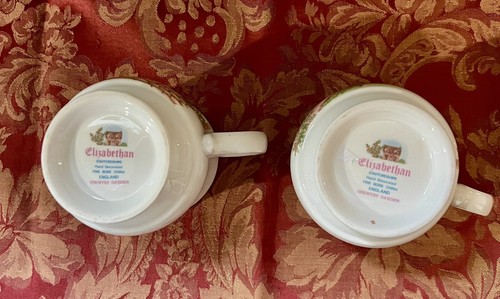 2 Elizabethan Staffordshire Coffee Tea Mugs Fine Bone China Cat Cottage England - Picture 5 of 6