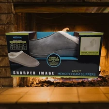 Ultra-Soft Memory Foam Slippers Gray Sz Adult M Unisex Sharper Image New in Box
