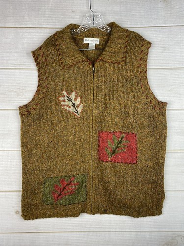 Dressbarn Womens Sweater Vest Sz 2X Brown Full Zip Fall Autumn Theme Stretch