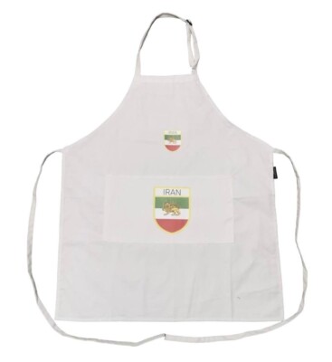 IRAN flag logo 2 pockets WHITE apron ADULT size 32 inches x 27 inches