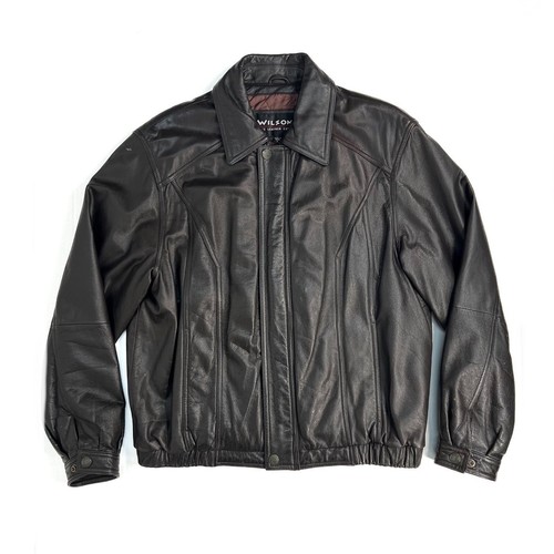 Vintage Wilsons Leather Mens Sz L Dark Brown Zip Jacket Snaps 1990s Thinsulate