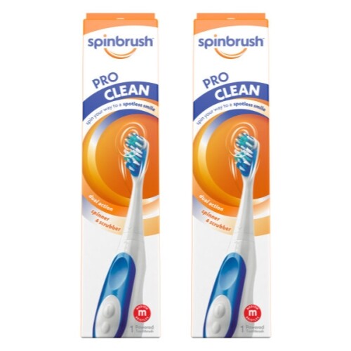 2 Pack Arm & Hammer Spinbrush Pro Clean Battery Toothbrush, Medium, 1 ea - Picture 1 of 7
