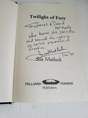 Twilight of Fury by Joe Matlock (2004, Hilliard Harris) SIGNED BY AUTHOR - NICE! - Picture 2 of 5