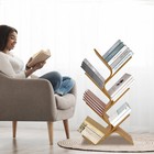 6-Tier Book Shelf Tree-shape Bookcases Book Organizer Bamboo Book Display Stand