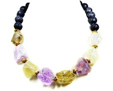 Edelstein-Halskette aus verschiedenen Edelsteinen Roh-Steine in Form von Nuggets