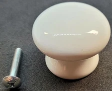 1-1/2" White Porcelain Round Knob (solid top - hidden screw) handle pull drawer 