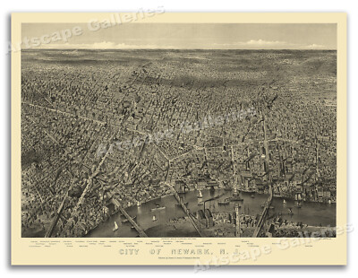 1874 Newark New Jersey Vintage Old Panoramic City Map - 20x28