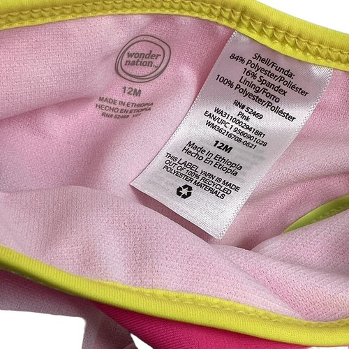 Traje de baño Wonder Nation para niñas bebé talla 12 meses rosa neón retro años 80 nuevo - Imagen 9 de 12