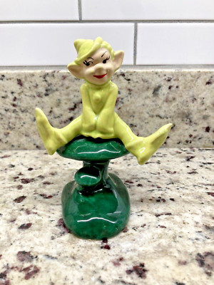 Vintage Ceramic Gilner Pixie/Elf Figurine Planter on Mushroom -1950's