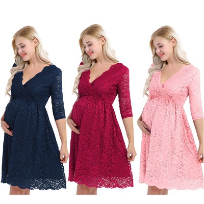 Womens Maternity Pregnant Floral Lace 