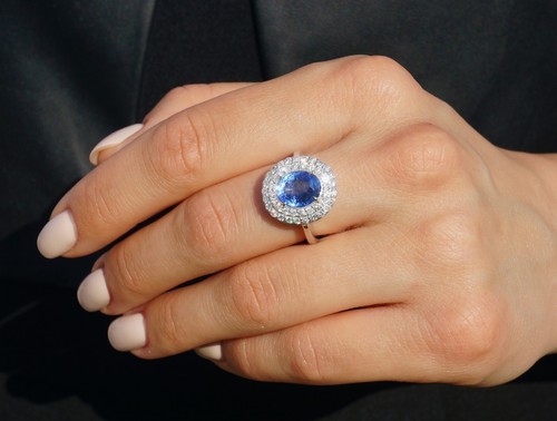 Sapphire & Diamond Gold Ring 14k Sri Lanka Natural Ceylon GIA Certified 4.37CTW - Picture 10 of 11
