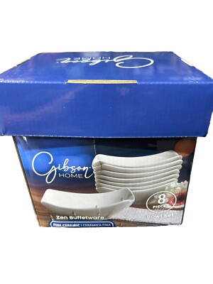 Gibson Home Zen Buffetware 8 Piece Bowl Set Fine Ceramic Dishwasher Safe  6.65'' 