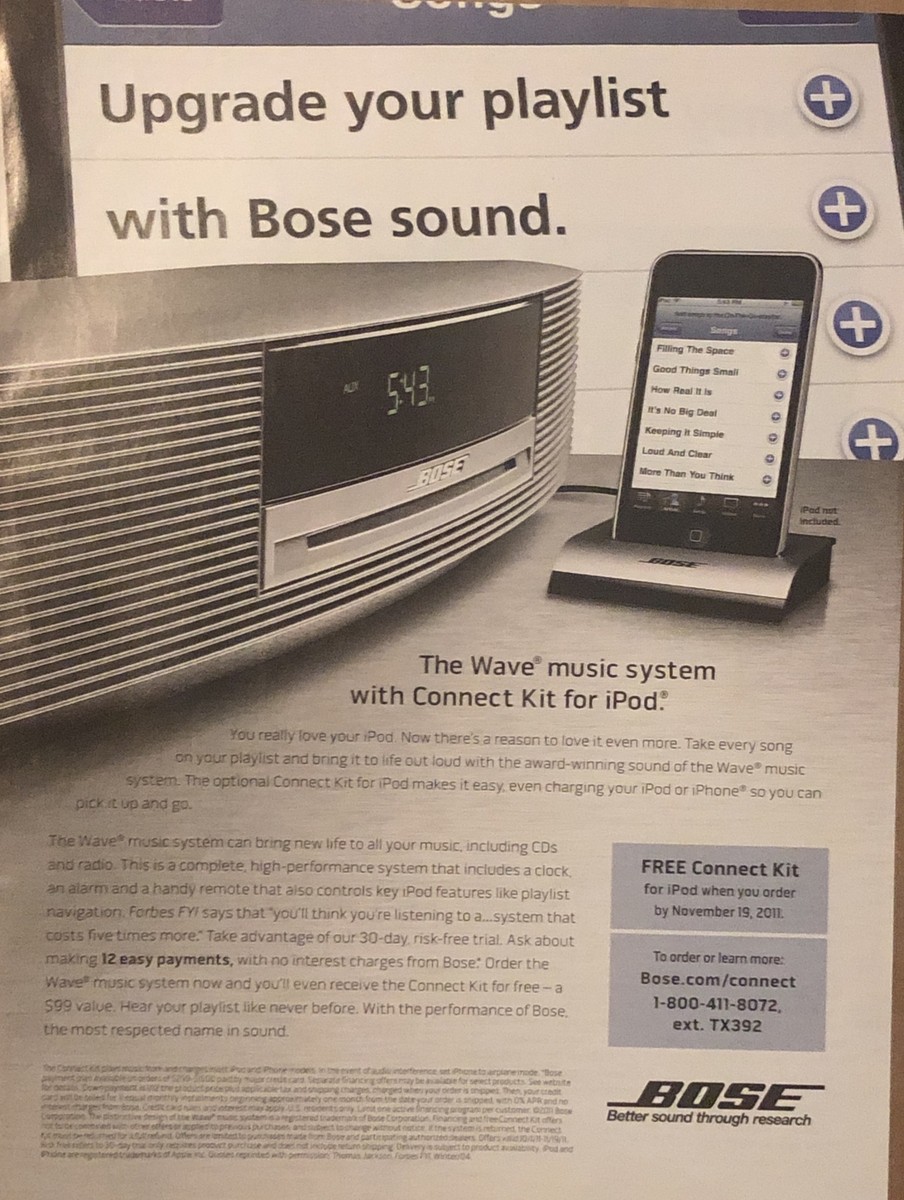 2011 Bose Wave Music System PRINT AD iPod Connect Kit - Upgrade
