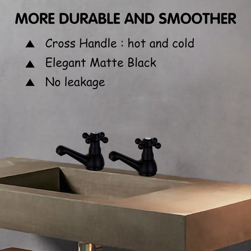 Basin Taps Pair Bathroom Sink Taps Mixers Victorian Traditional Cross Lever - Picture 5 of 7