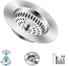 Upgraded 3-in-1 Kitchen Sink Drain Strainer Stopper - Stainless Steel Anti-
