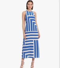 DONNA MORGAN Royal Blue Cream Bold Geo Print Maxi Dress Gown 16 = XL NEW Eliza J