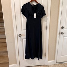 A New Day Black Maxi Dress XS Satin V-Neck Tie Back Short Sleeve NWT Target