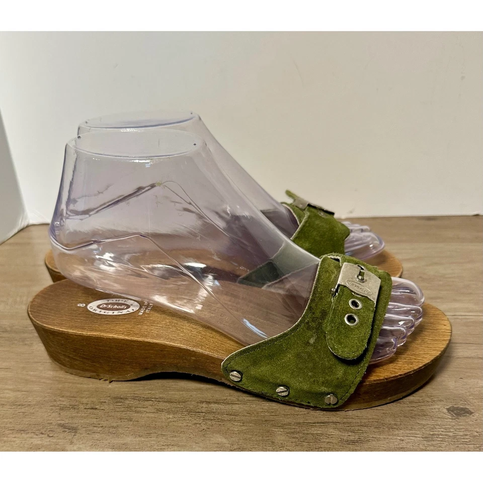 Sandalias Zueco Dr Scholls Original Verde Gamuza Madera Plataforma Mujer Talla 8 Foto 4 de 4