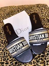 Christian Dior Women s Logo Slide Sandals Bla...