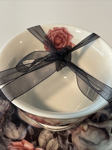 PARK CHATEAU Skulls Teacup And Saucer Set Floral With Gold Trim New - Bild 5 von 8