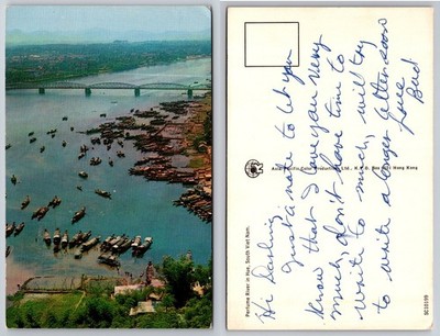 Vintage Perfume River Hue South Viet Nam Postcard - Sampans & Truong Tien Bridge