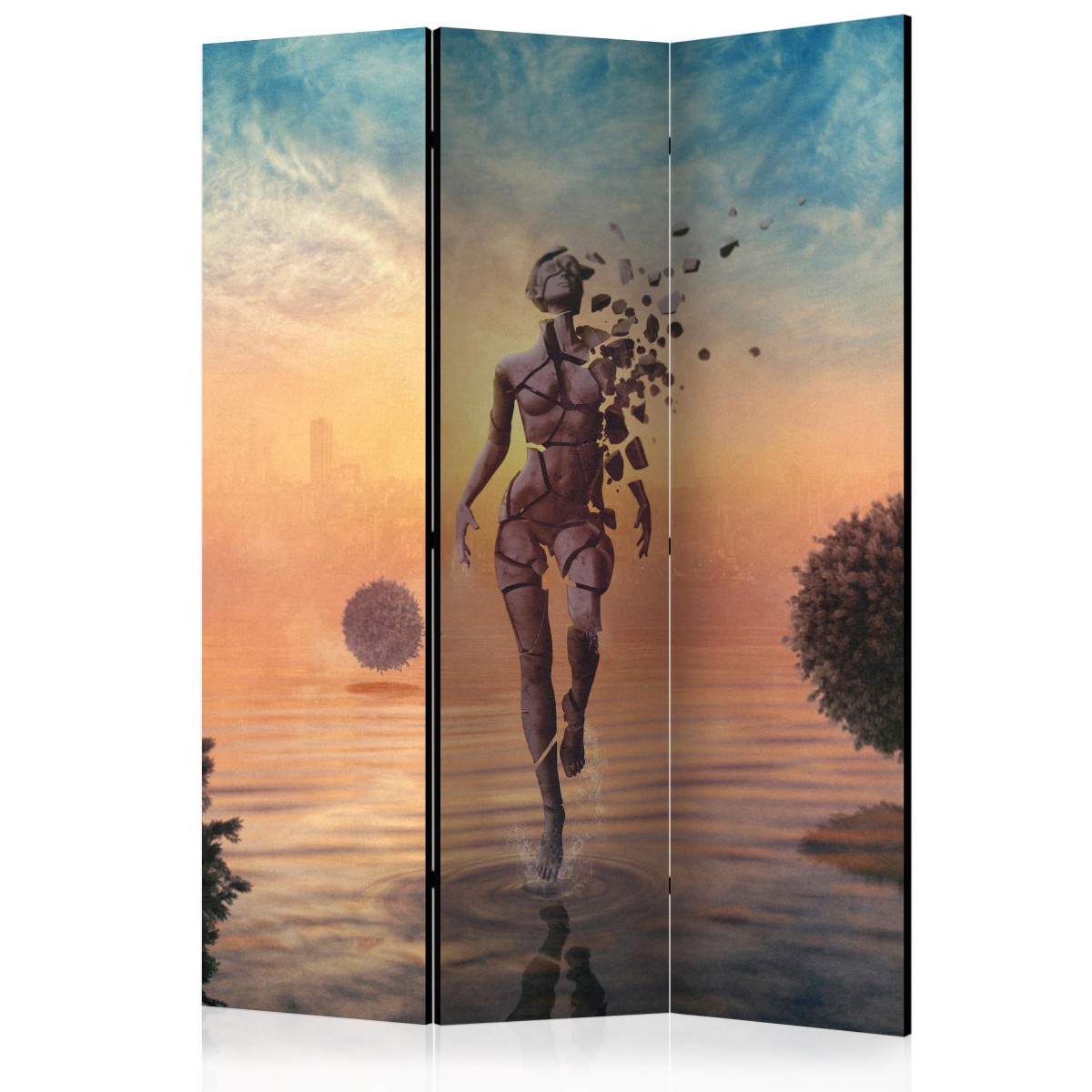 Paravent 3 volets Walk on the Water 135x172cm cloison amovible en bois de pin robuste