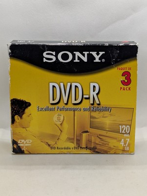 Sony DVD-R 120 Minute 4.7 GB Recordable Blank Media 3 Pack New