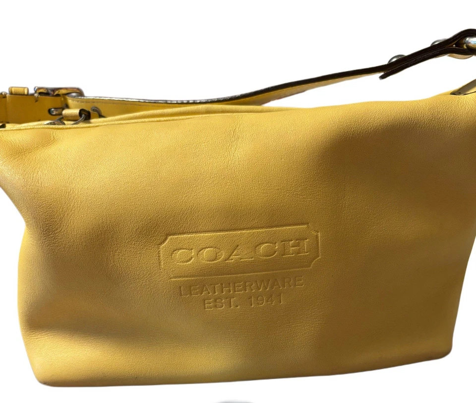 Vtg Coach Leatherware Mini Bag Mute Yellow Leather Baguette Y2K - Image 3 of 4