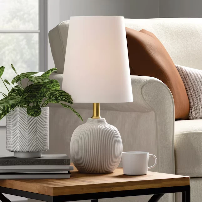 Pack de 2 lámparas de mesa blancas mate de 13 pulgadas con pantalla de tela iluminación moderna para el hogar Foto 3 de 4