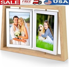 4x6 Rotating Wooden Photo Frame Acrylic Display Stand Desktop Picture Holder New