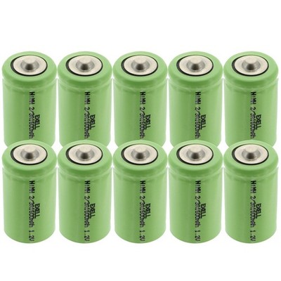 10-PACK Exell 2/3A 1.2V 1600mAh NIMH Rechargeable Button Top Batteries