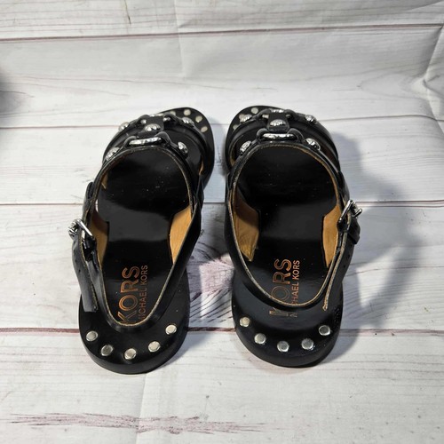 Michael Kors - Sandals Leather Gladiator Studs Strappy Buckle Black - Womens 8.5 - Picture 7 of 11