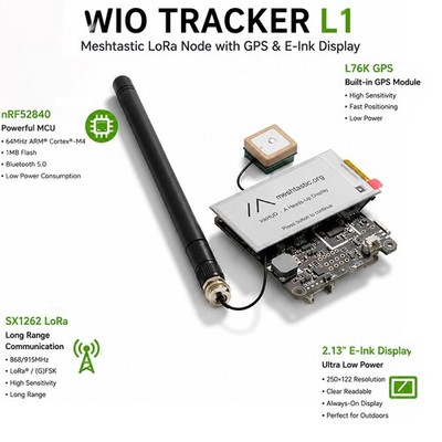 Meshtastic GPS Node SX1262 LoRa Tracker nRF52840 w/ 2.13'' E-Ink Screen L76K GPS