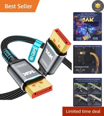 Ultimate 16K DisplayPort 2.1 Cable - 5FT, HDR, High Speed for Gaming Excellence