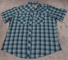 Wrangler Western Shirt Men's XL Blue Pearl Snap Plaid Short Sleeve Casual