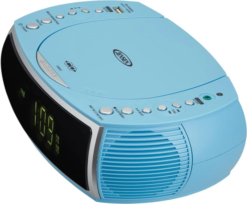 Jensen Sky Blue Modern Home CD Tabletop Stereo Clock Digital AM/FM Radio - Image 3 of 4