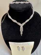 Women's Unbranded fashion Silver Rhinestone Necklace Bracelet Earring Set
