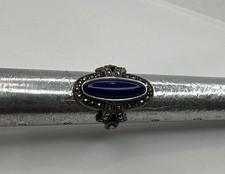 Vintage 925 Sterling Silver Oval Lapis Lazuli Marcasite Ring / Size 7.25
