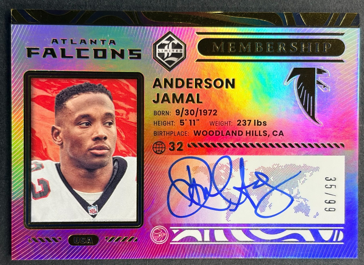 2022 Panini Limited - Jamal Anderson #MEM-JAN Atlanta Falcons - AUTO /99