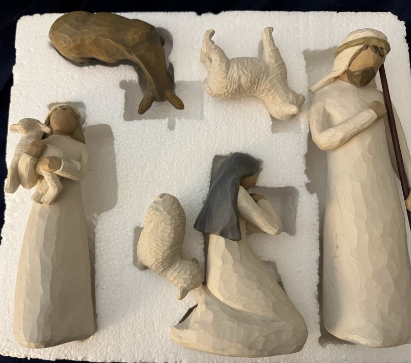 Willow Tree Nativity Figurine Set w/ Wooden Crèche, Stable Animals, Angel