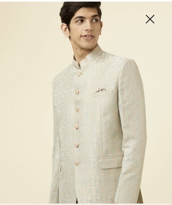 Manyavar Sherwani Anzug pistaziengrün Ogee gemustert 