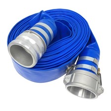 Gloxco 4" x 50' Blue Lay Flat PVC Discharge Hose Assembly with Aluminum Cam a...