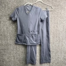 Jaanuu Gray V-Neck Short Sleeve Multi-Pocket Scrub Set Size Small & Small Petite