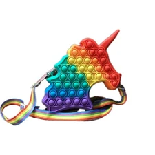 Shoulder Bag Fidget Toys  Rainbow UNICORN Simple Pop Fidget Bag Toy Popper #C1